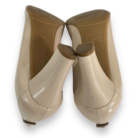 Stuart Weitzman Pumps High Heel Womens Size 7.5 Tan Nude Black Retro Color Block - Picture 9 of 10